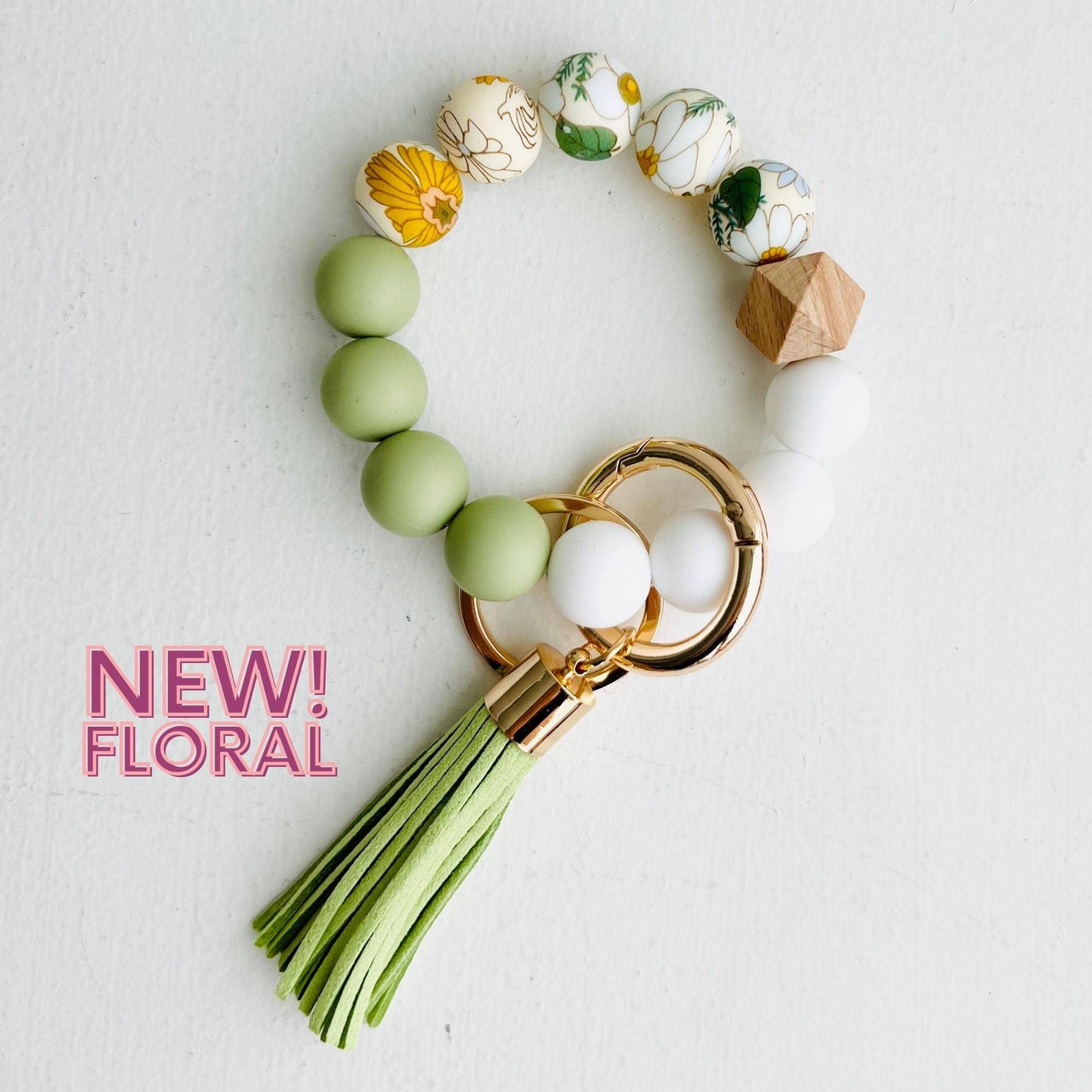 Bangle Keychain | Silicone Wristlet Key Ring | Bead Bracelet:
