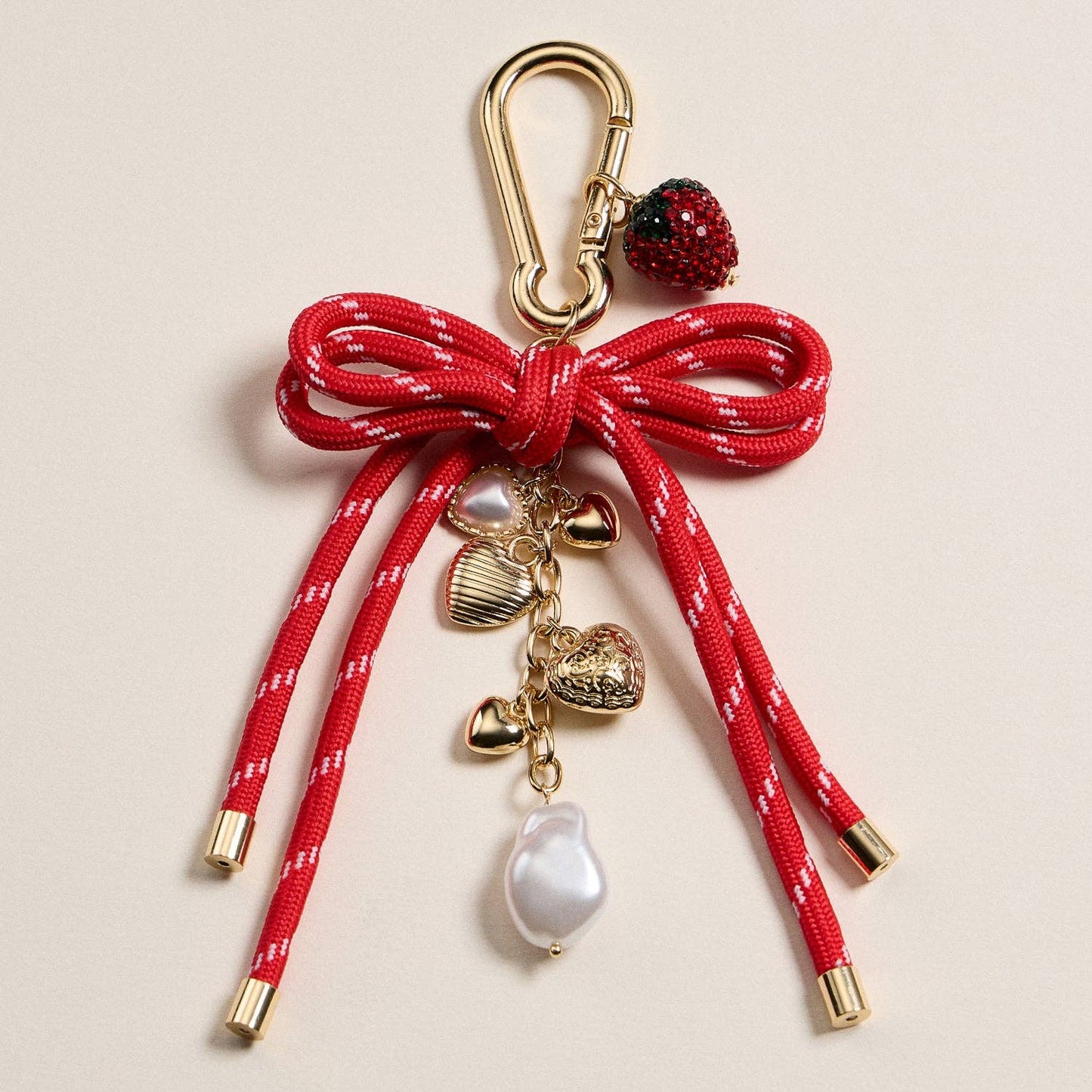 Enamel Strawberry Heart Charm Keychain with Bow: MT / ONE