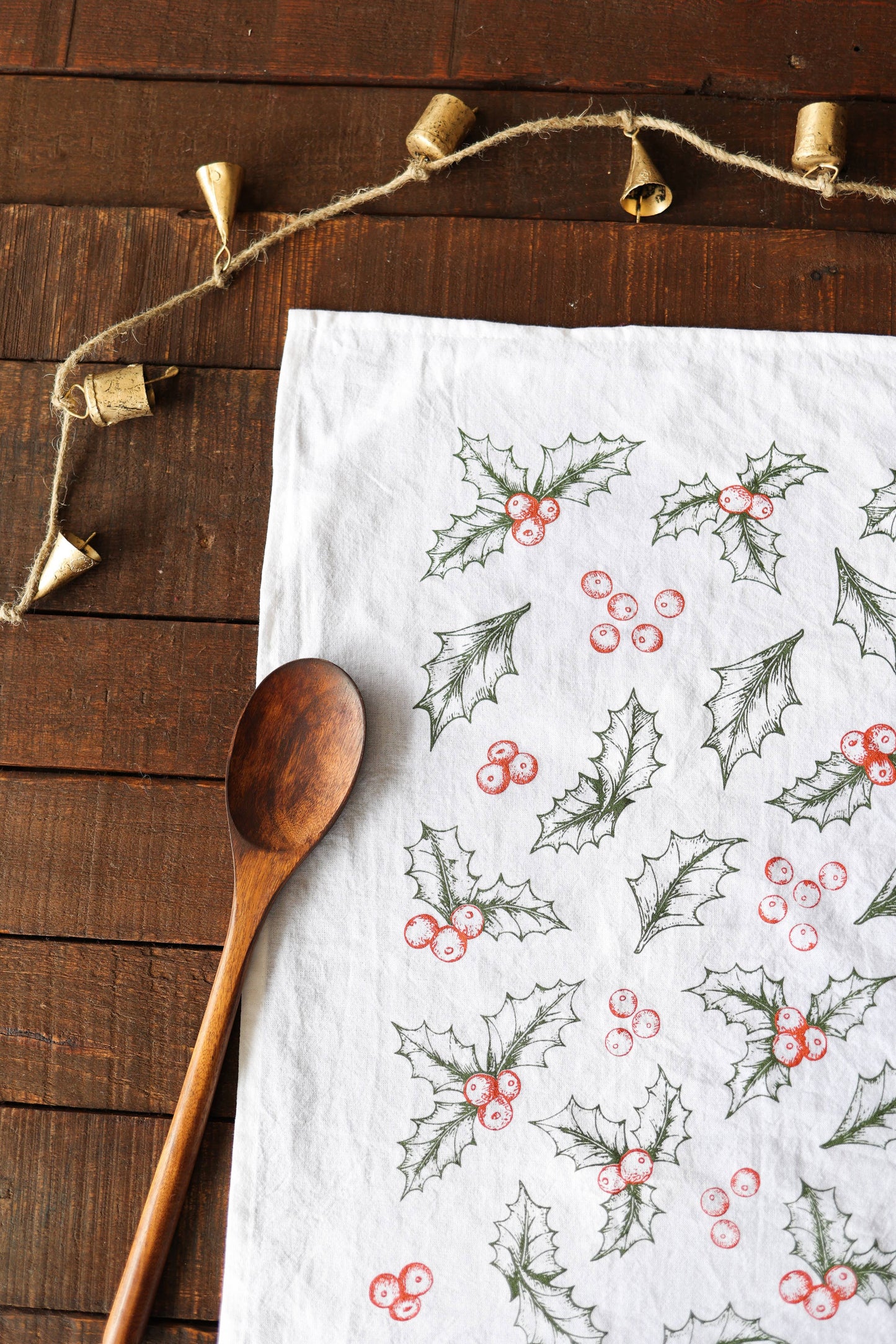 Botanical Holly Tea Towel - Christmas Holiday Decor