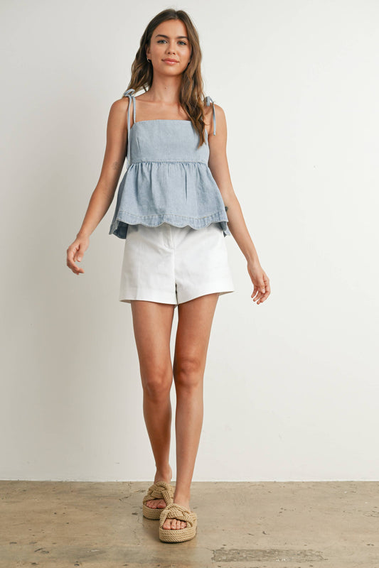 Denim Peplum Tie-Strap Top
