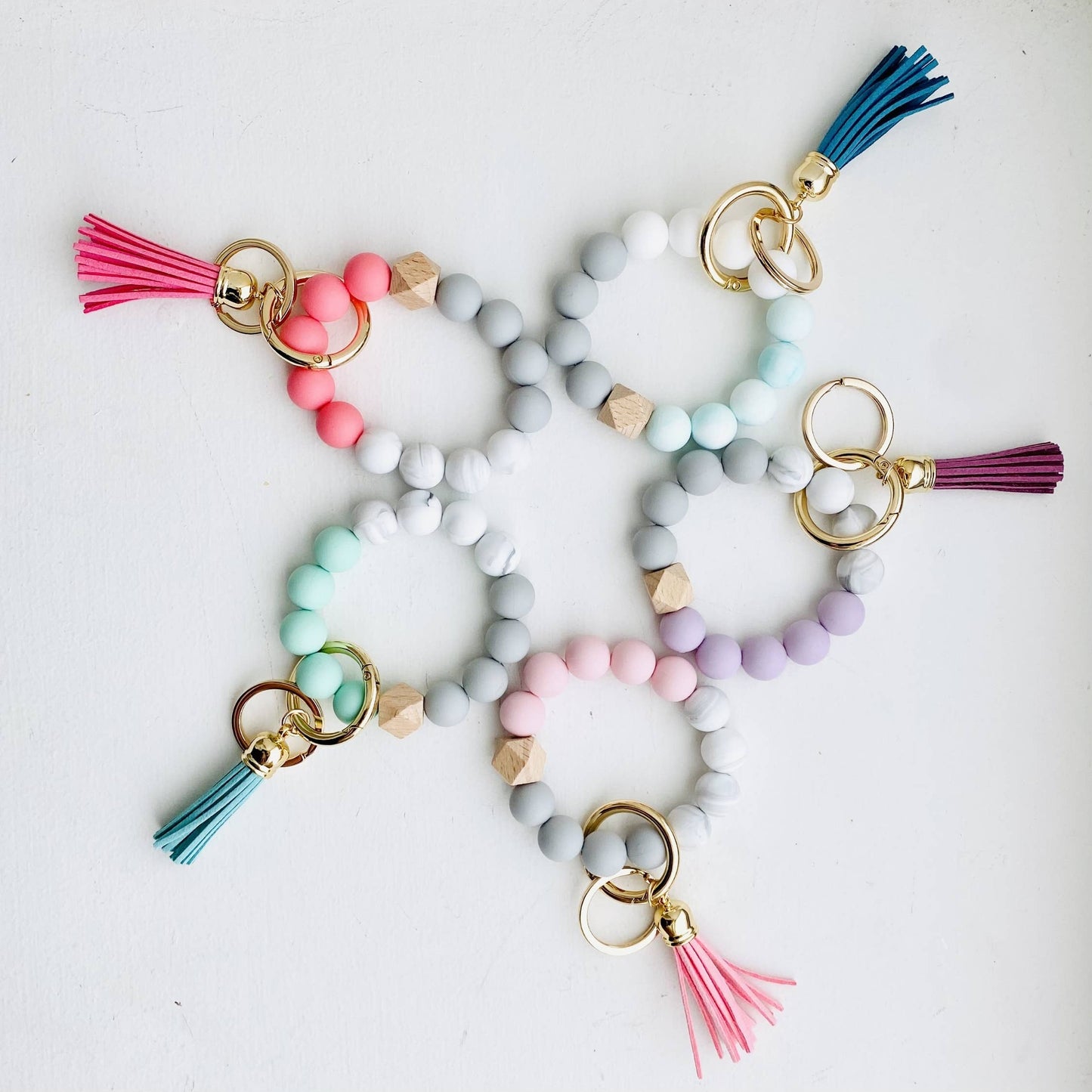Bangle Keychain | Silicone Wristlet Key Ring | Bead Bracelet: