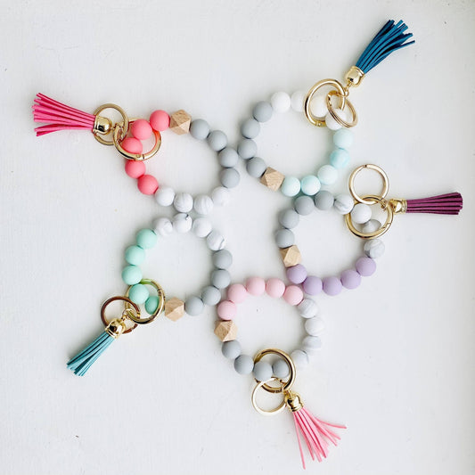 Bangle Keychain | Silicone Wristlet Key Ring | Bead Bracelet: