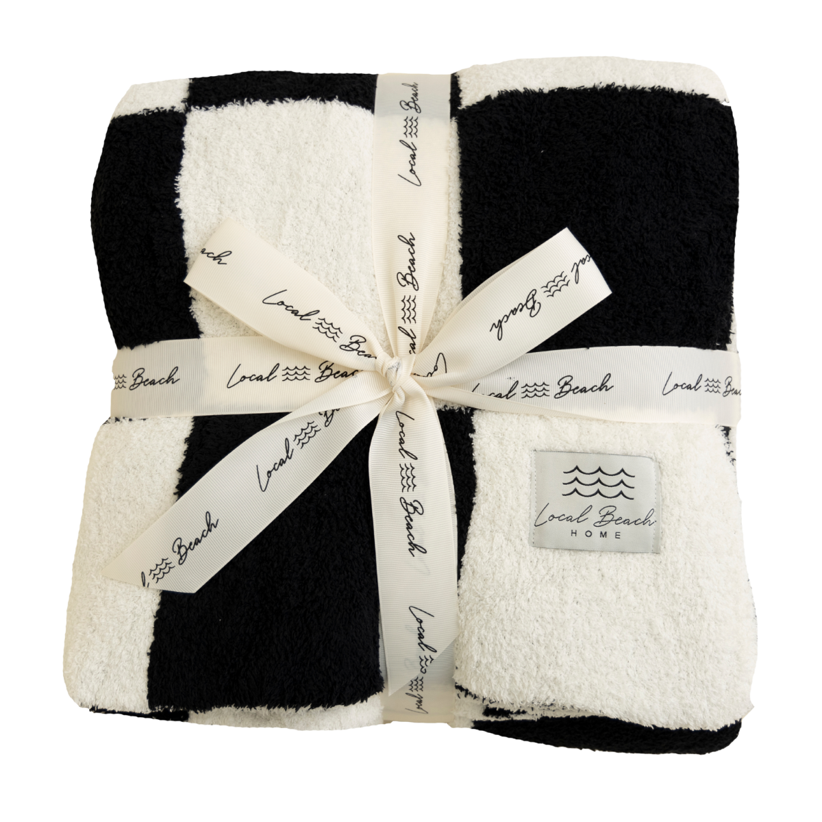local beach Checker Luxe Home Blanket: Sand/Cream