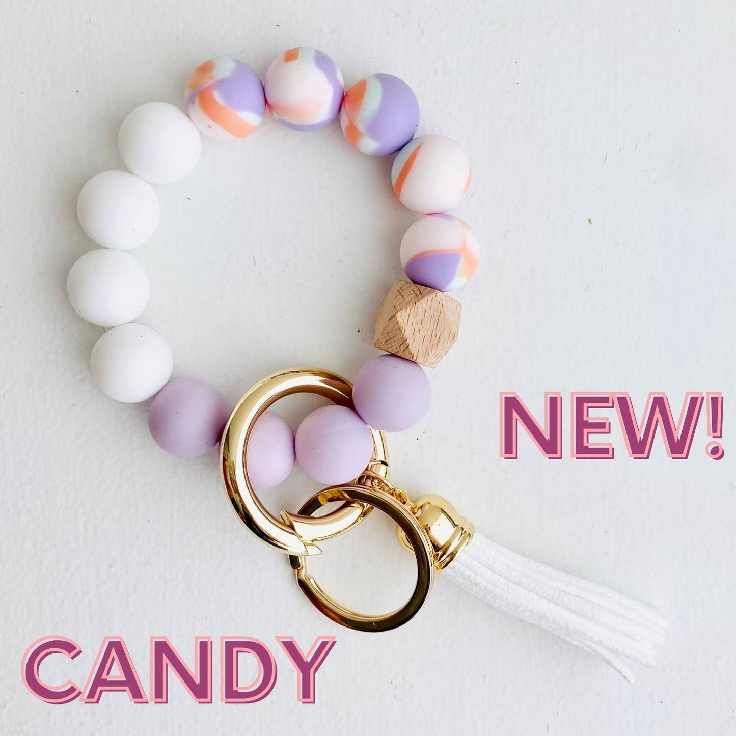 Bangle Keychain | Silicone Wristlet Key Ring | Bead Bracelet: