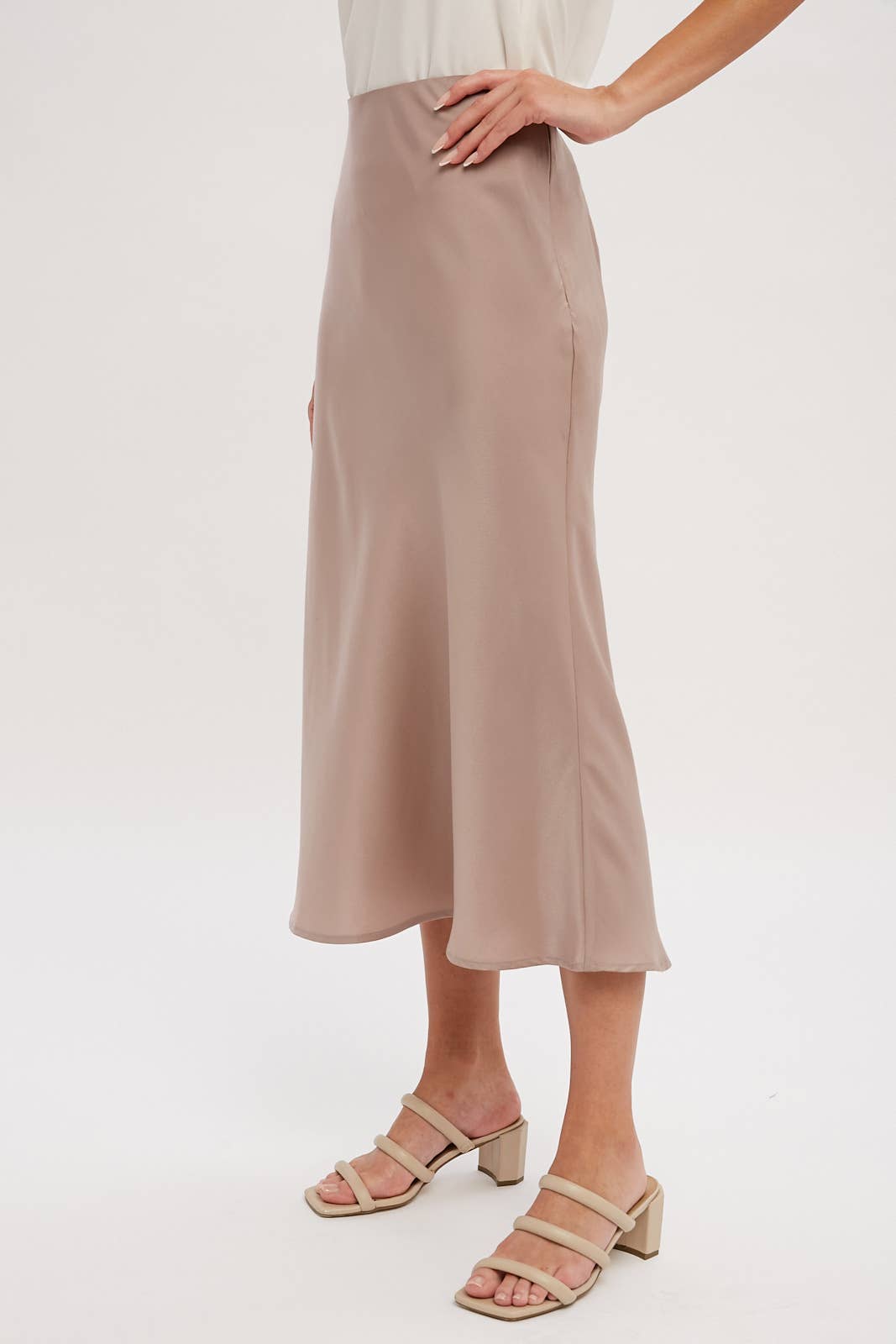 Mushroom Satin Midi Skirt