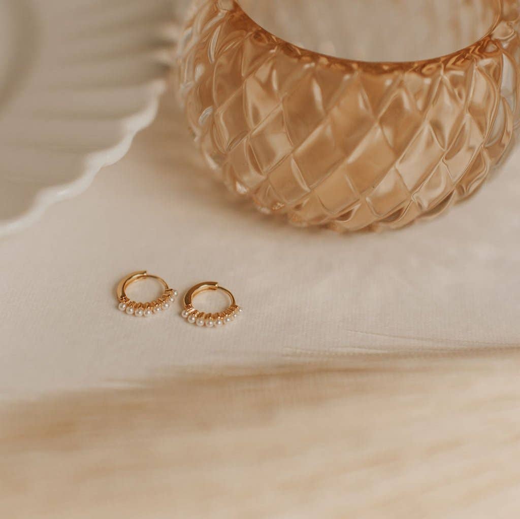Grace Pearl Hoops: Silver