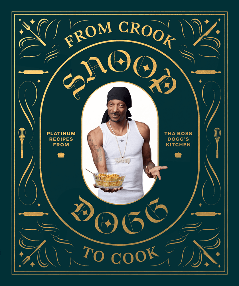 Book cover of 'From Crook to Cook' featuring a person holding food with decorative text and symbols.