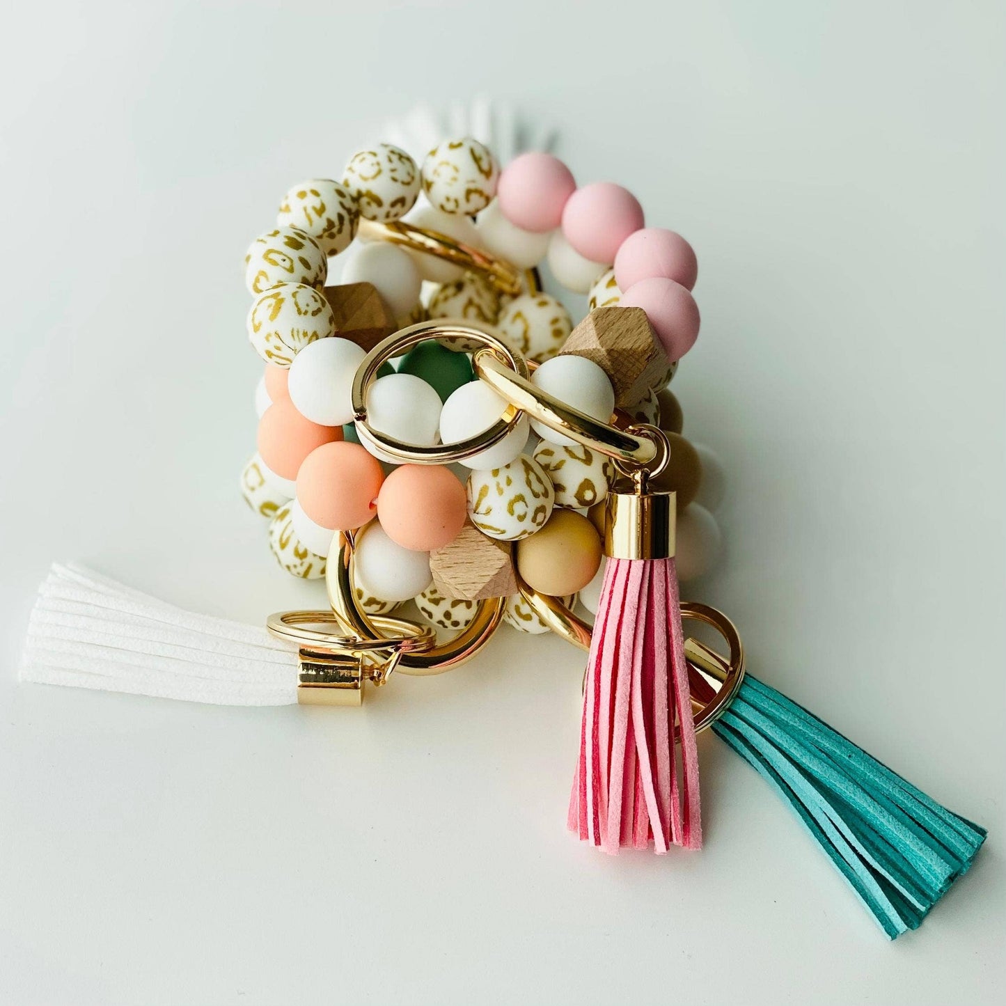 Bangle Keychain | Silicone Wristlet Key Ring | Bead Bracelet: