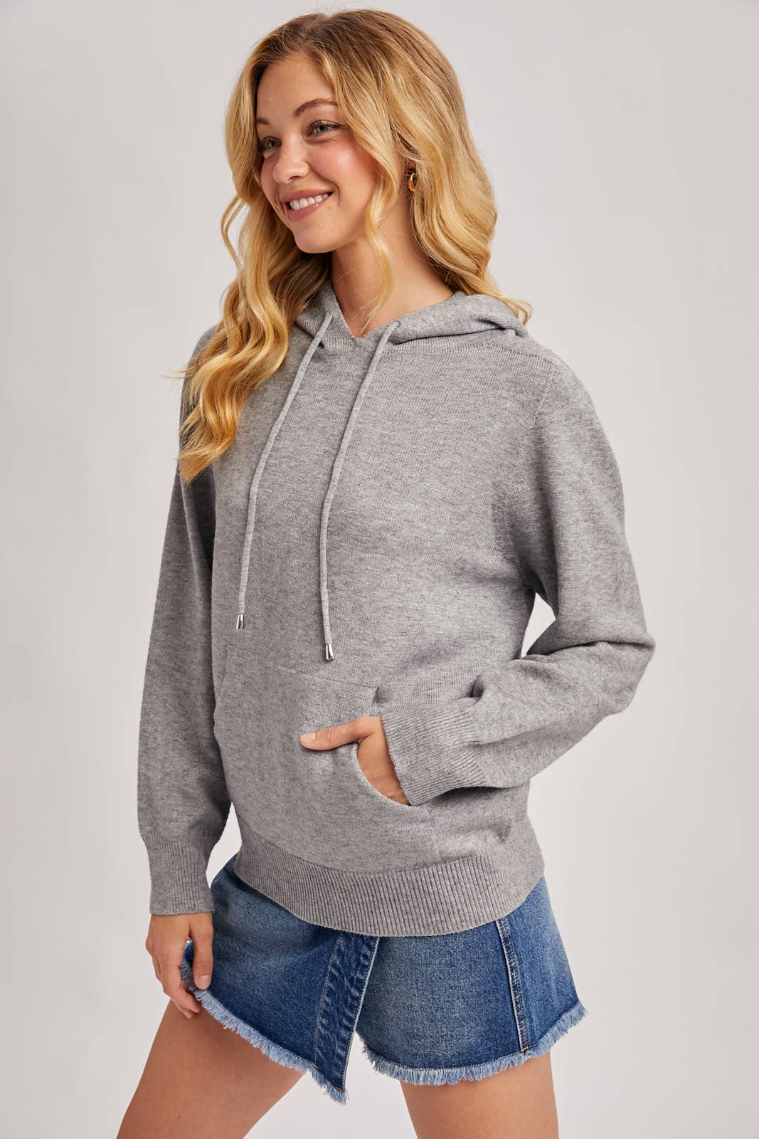 Bluivy KNIT SWEATER HOODIE: GREY MARL