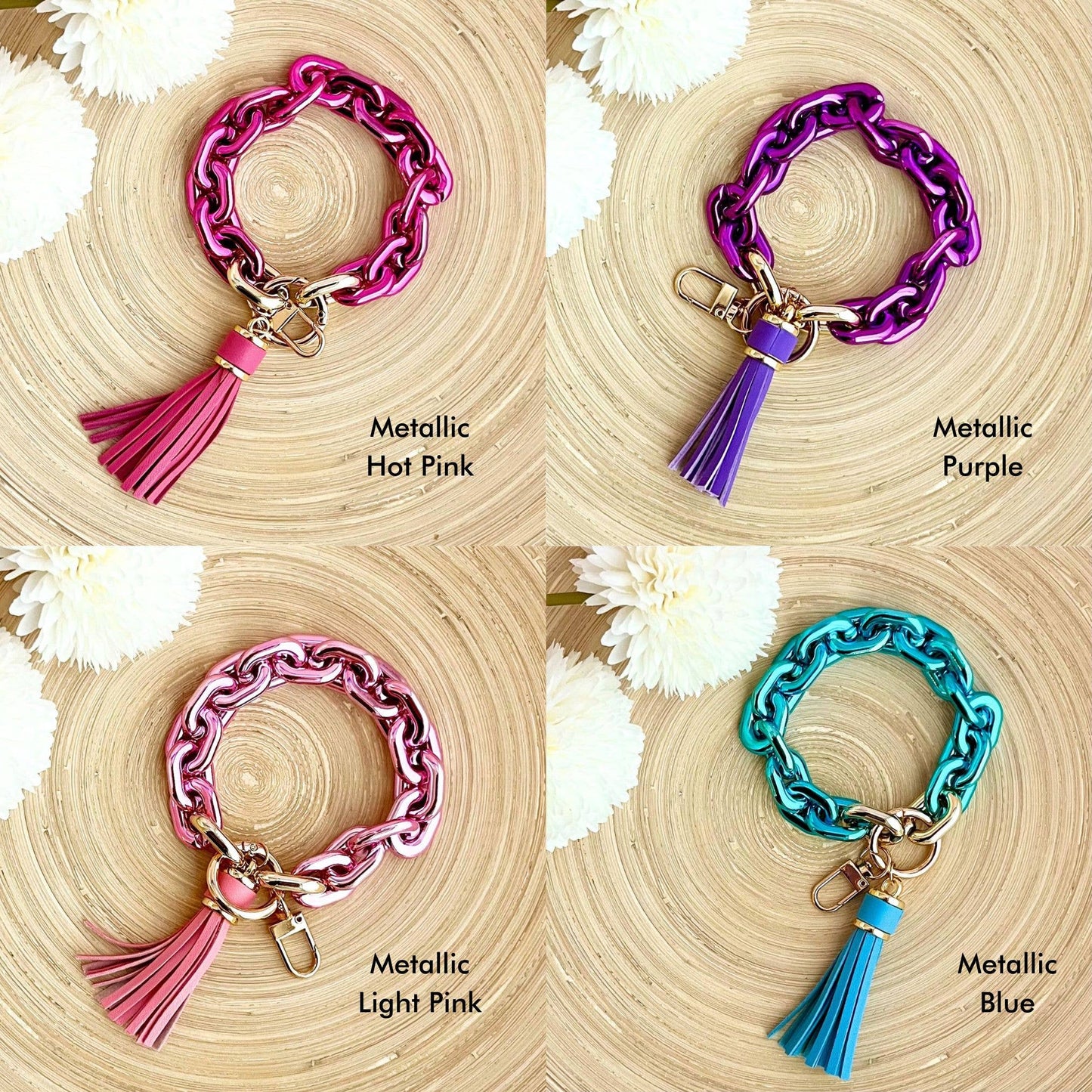 chain link bangle key chain Peach