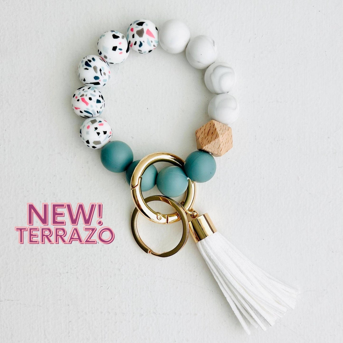 Bangle Keychain | Silicone Wristlet Key Ring | Bead Bracelet: