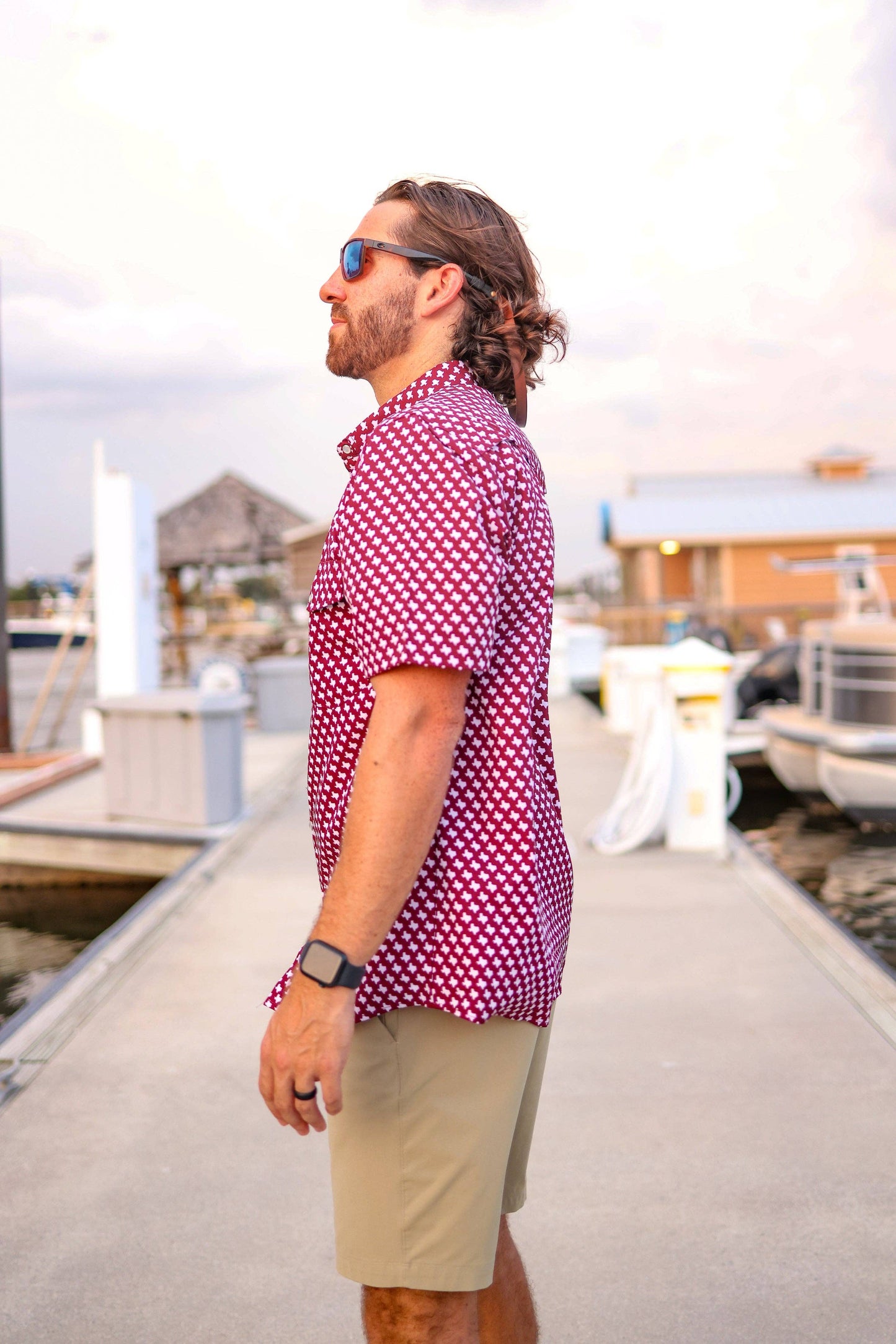 The Maroon Pearl Snap Fishing Shirt: L