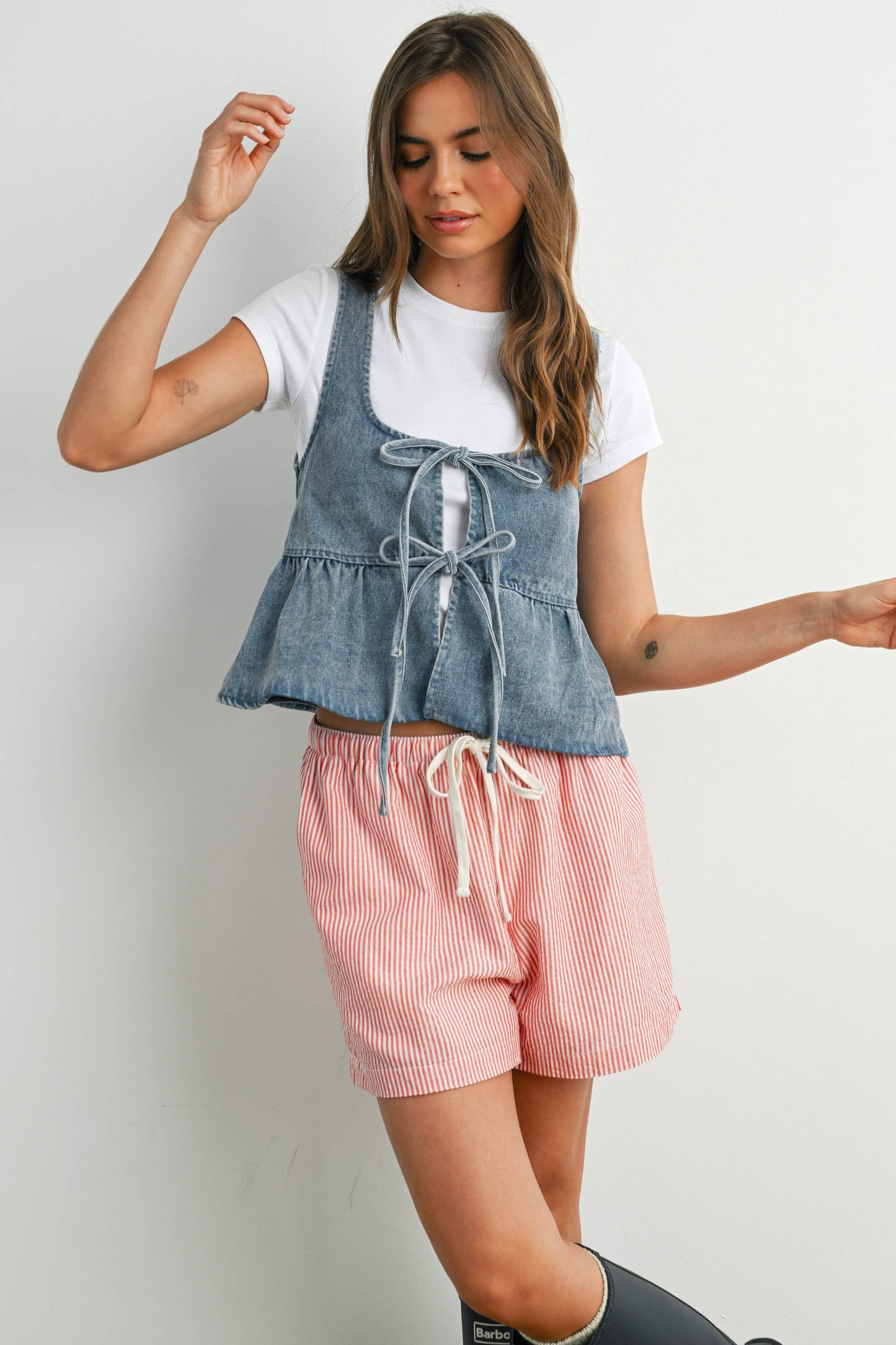 Denim Tie Front Peplum Tank Top