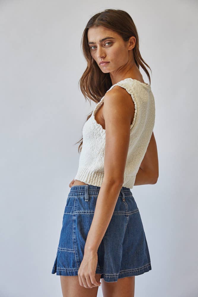 NC2336 Snuggly Cotton Button Knit Vest: OFF WHITE