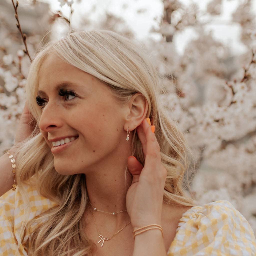 April Raindrop Dangle Hoops: Silver