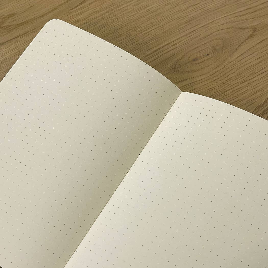 Open notebook with dot grid pages 