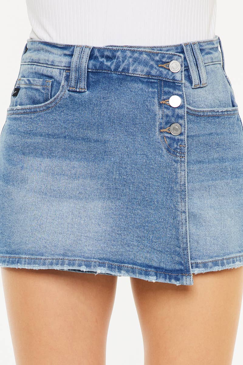 Close up of Medium Wash Denim Skort 