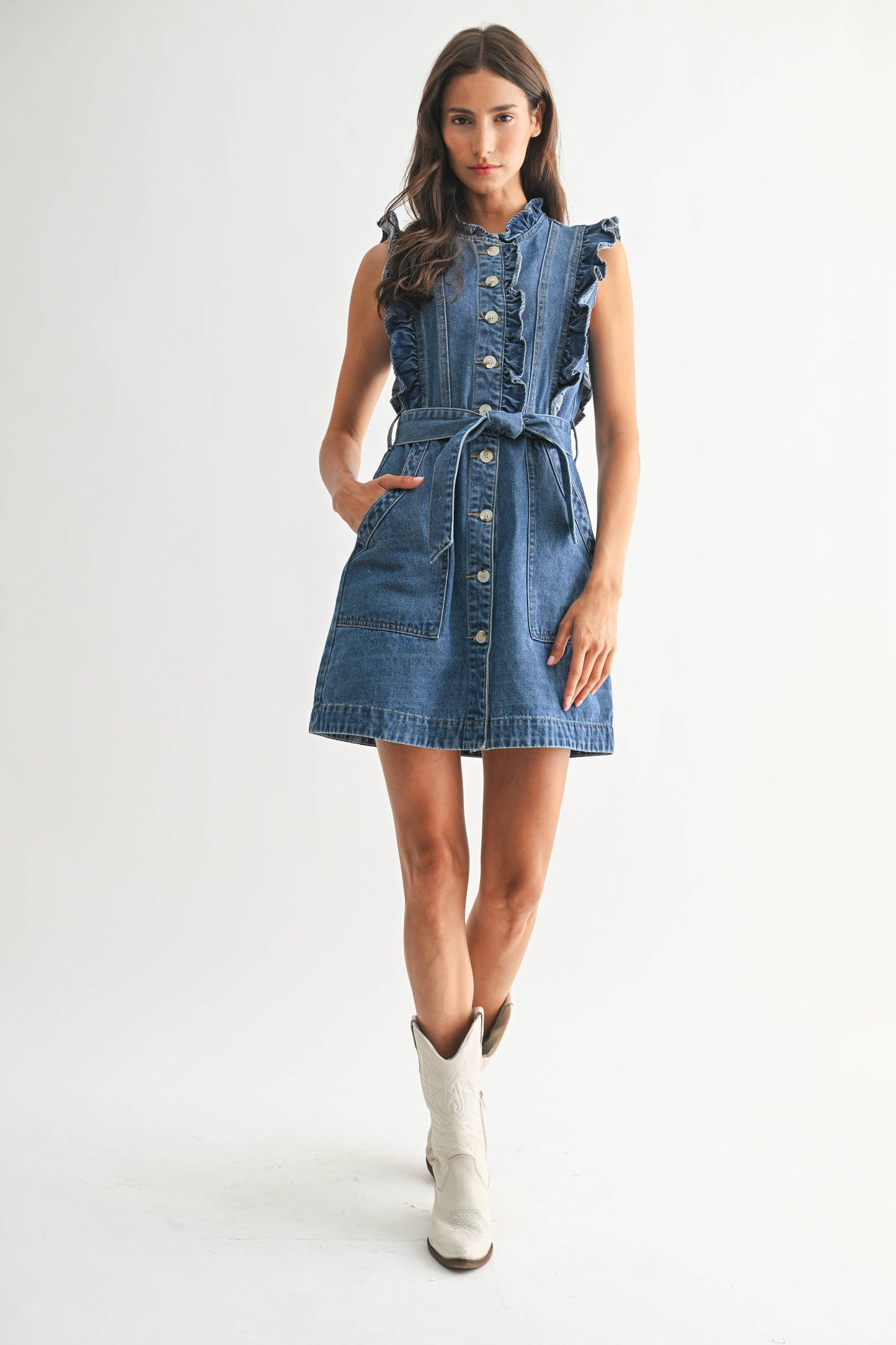 Denim Ruffle Mini Dress