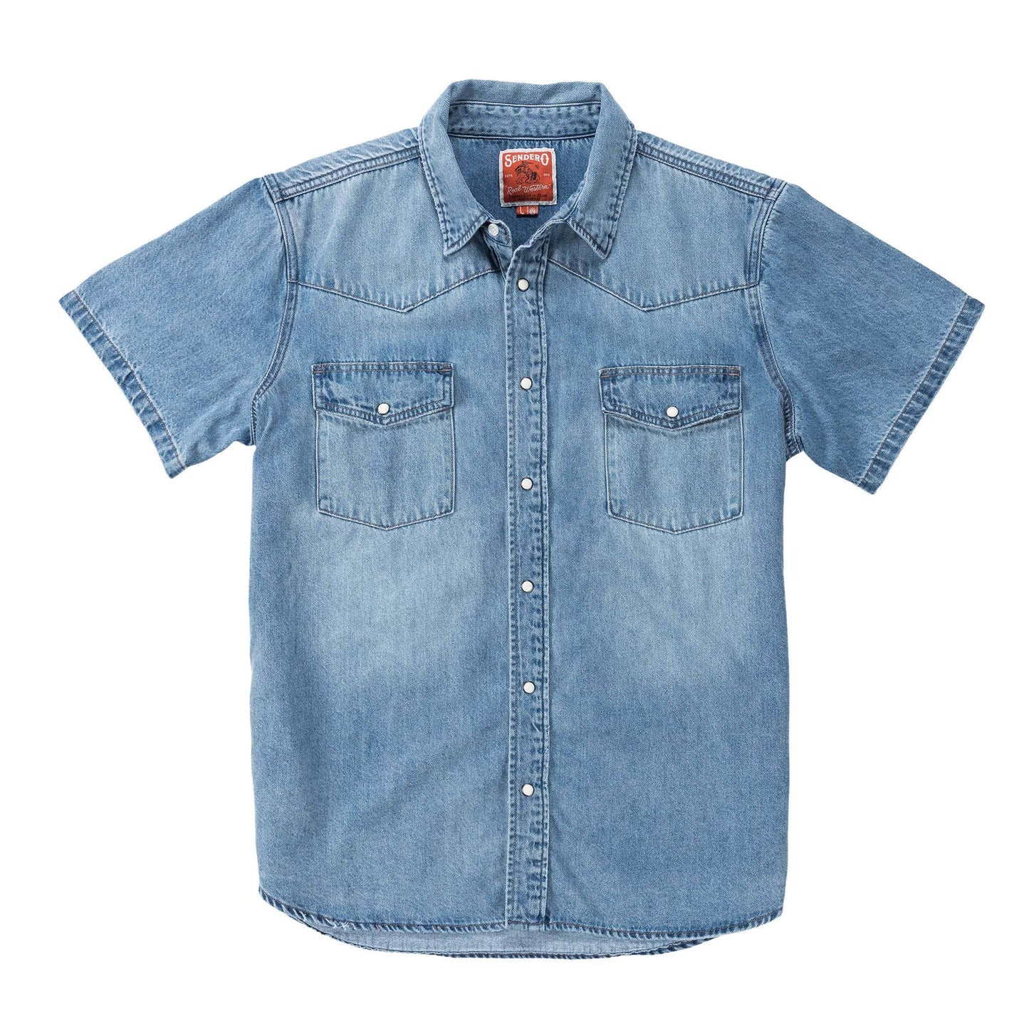 Blue denim shirt with short sleeves 