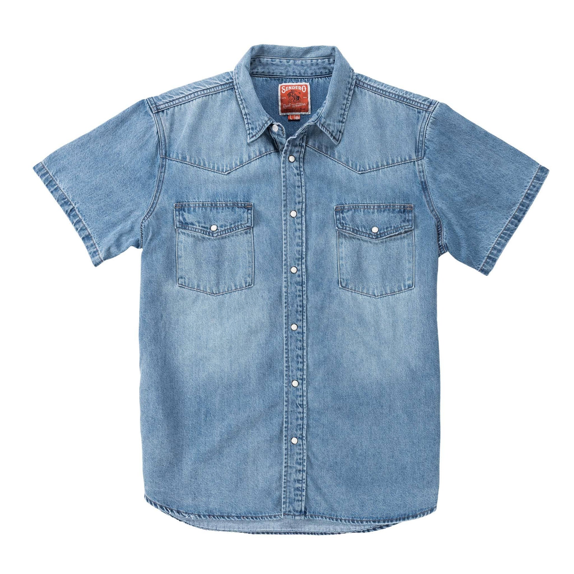 Blue denim shirt with short sleeves 