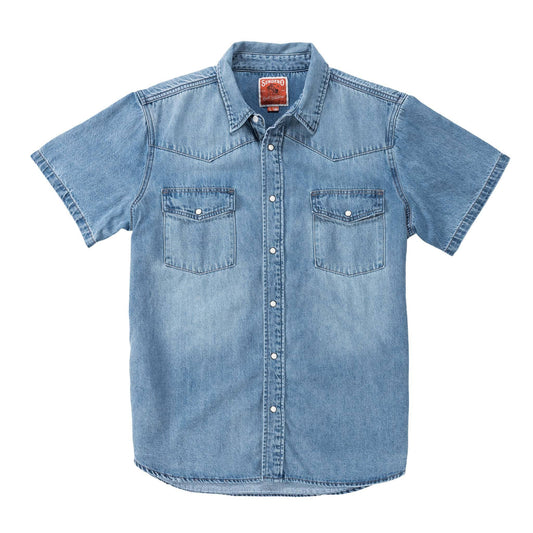 Blue denim shirt with short sleeves 