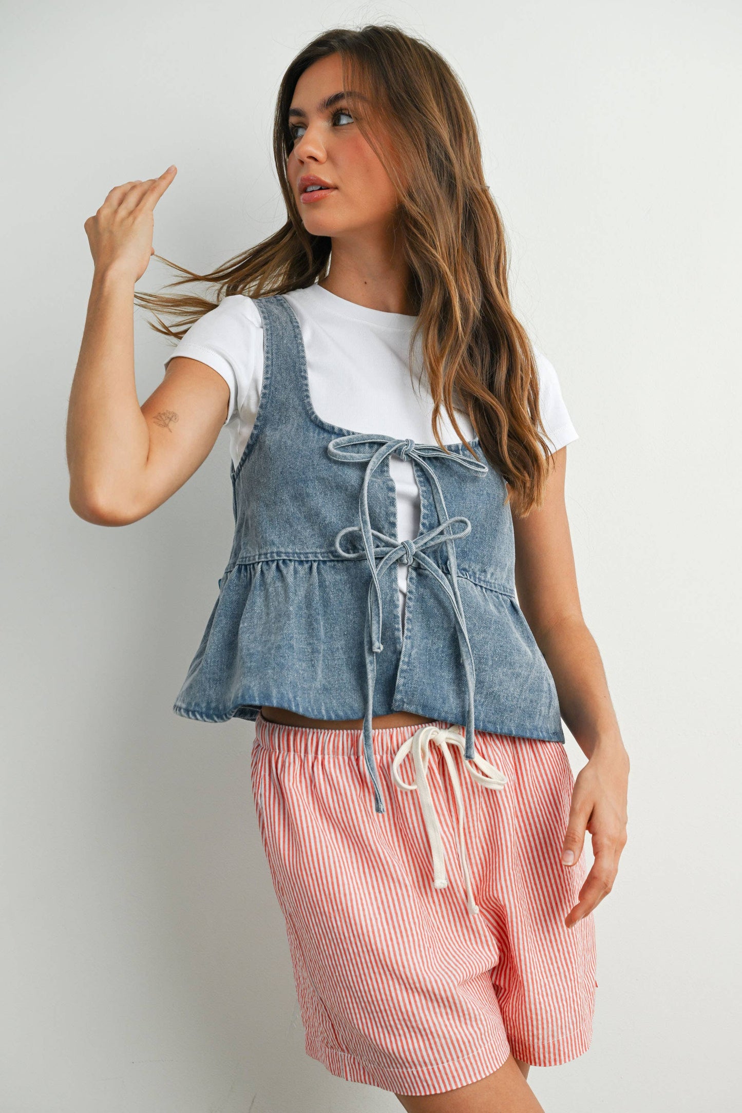 Denim Tie Front Peplum Tank Top