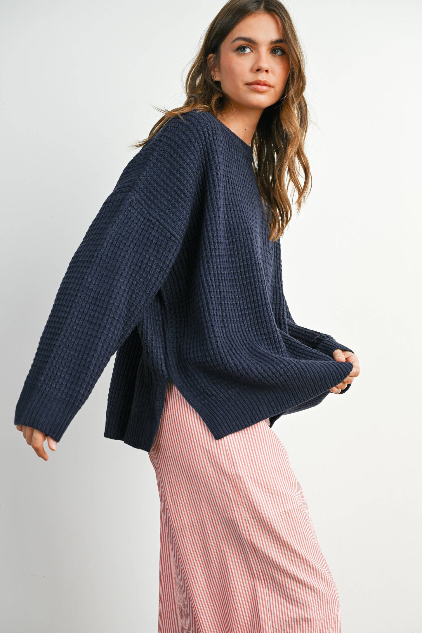 Round-Neck Classic Long Sleeve Top - BMW7782: NAVY