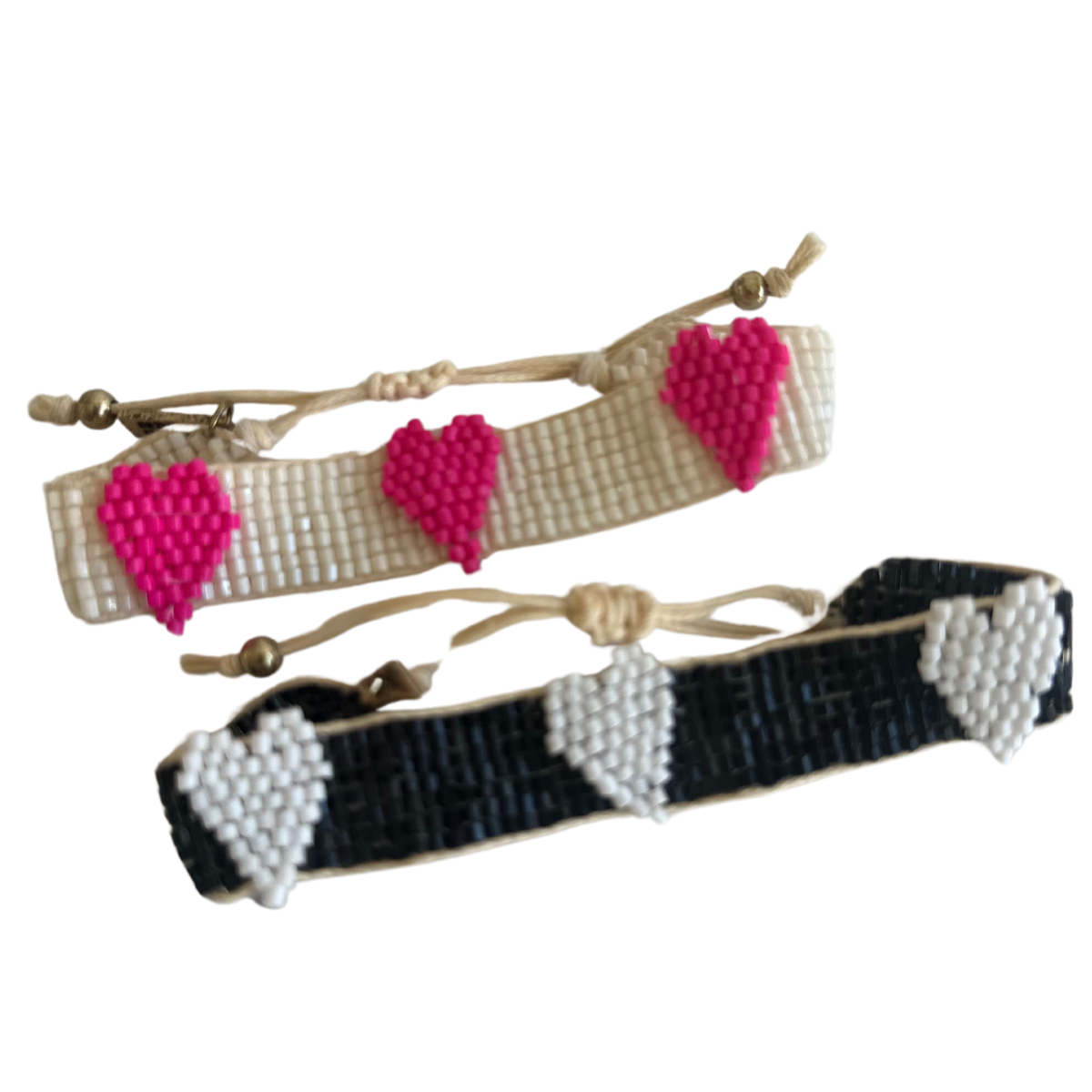 Local Beach Love Collection Heart Beaded Bracelet: White/Black / Heart Beaded Bracelet