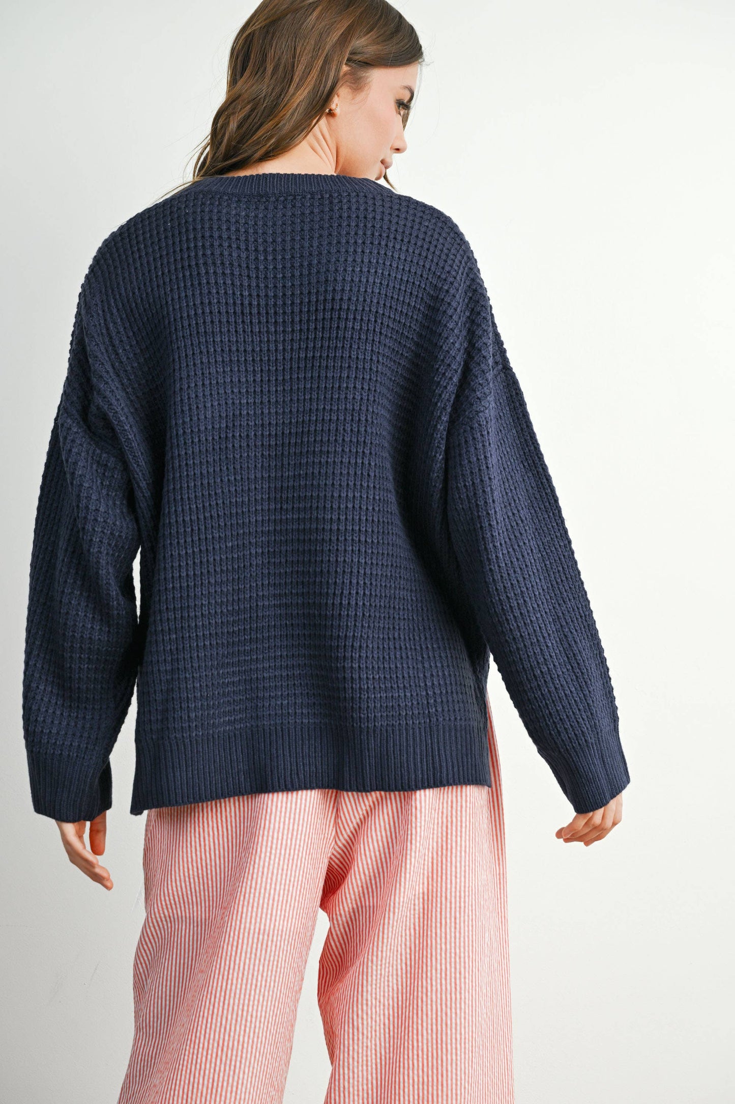Round-Neck Classic Long Sleeve Top - BMW7782: NAVY