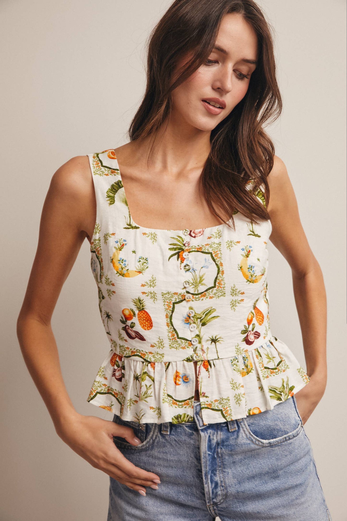 Tropical Peplum Tank Top