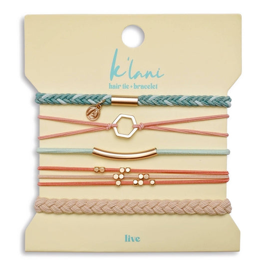 Set of hair ties and bracelets on a 'klani' branded card