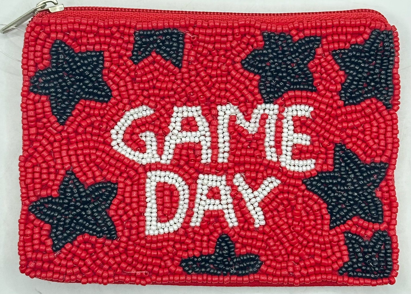 RED GAMEDAY/BLACK STARS BEADED MINI POUCH