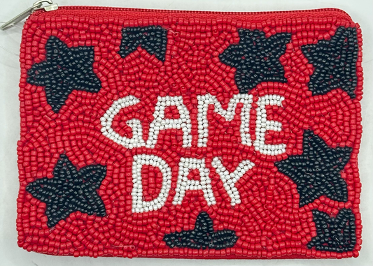 RED GAMEDAY/BLACK STARS BEADED MINI POUCH
