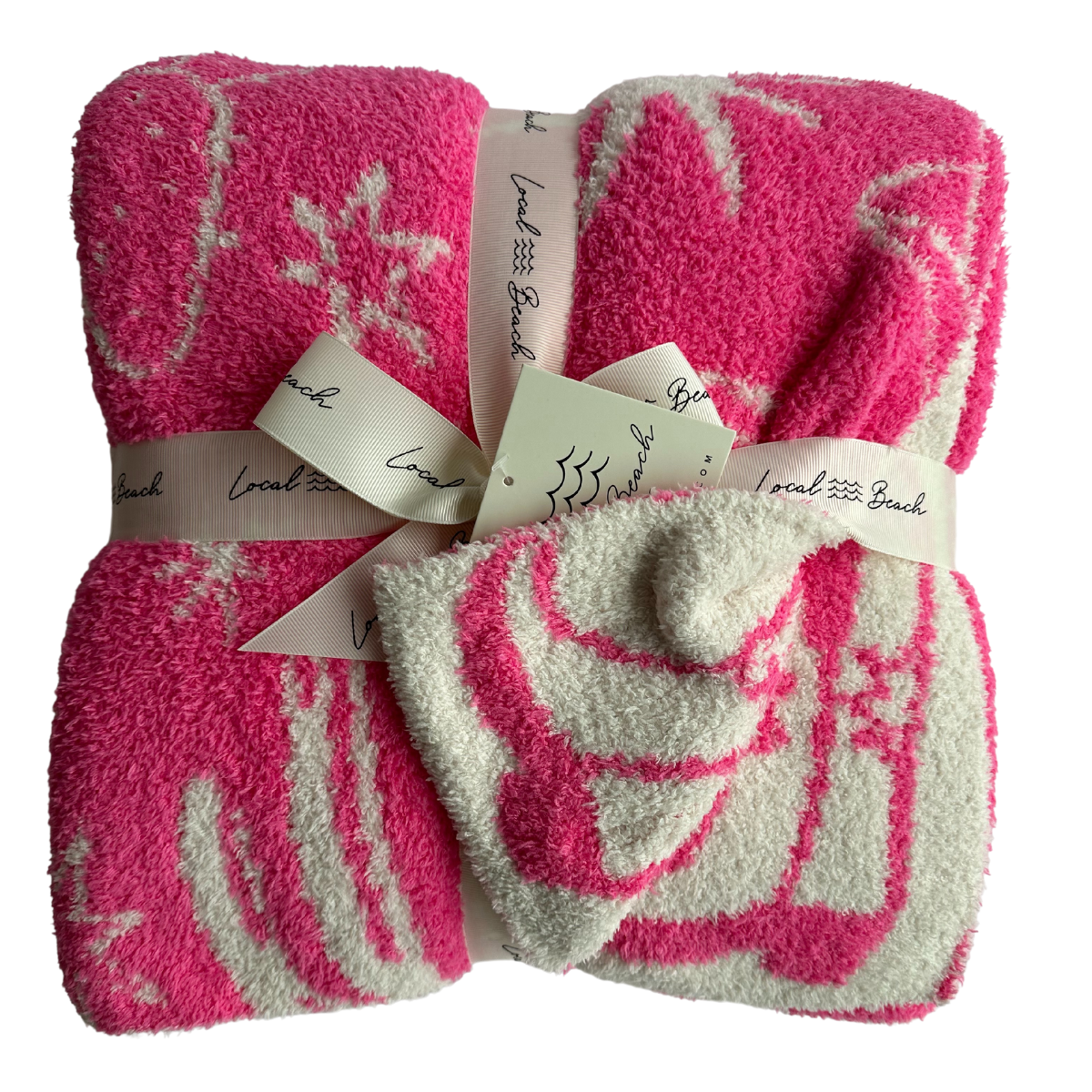 local beach Western Luxe Home Blanket: Neon Pink/Cream