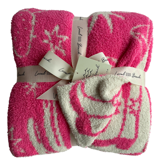 local beach Western Luxe Home Blanket: Neon Pink/Cream