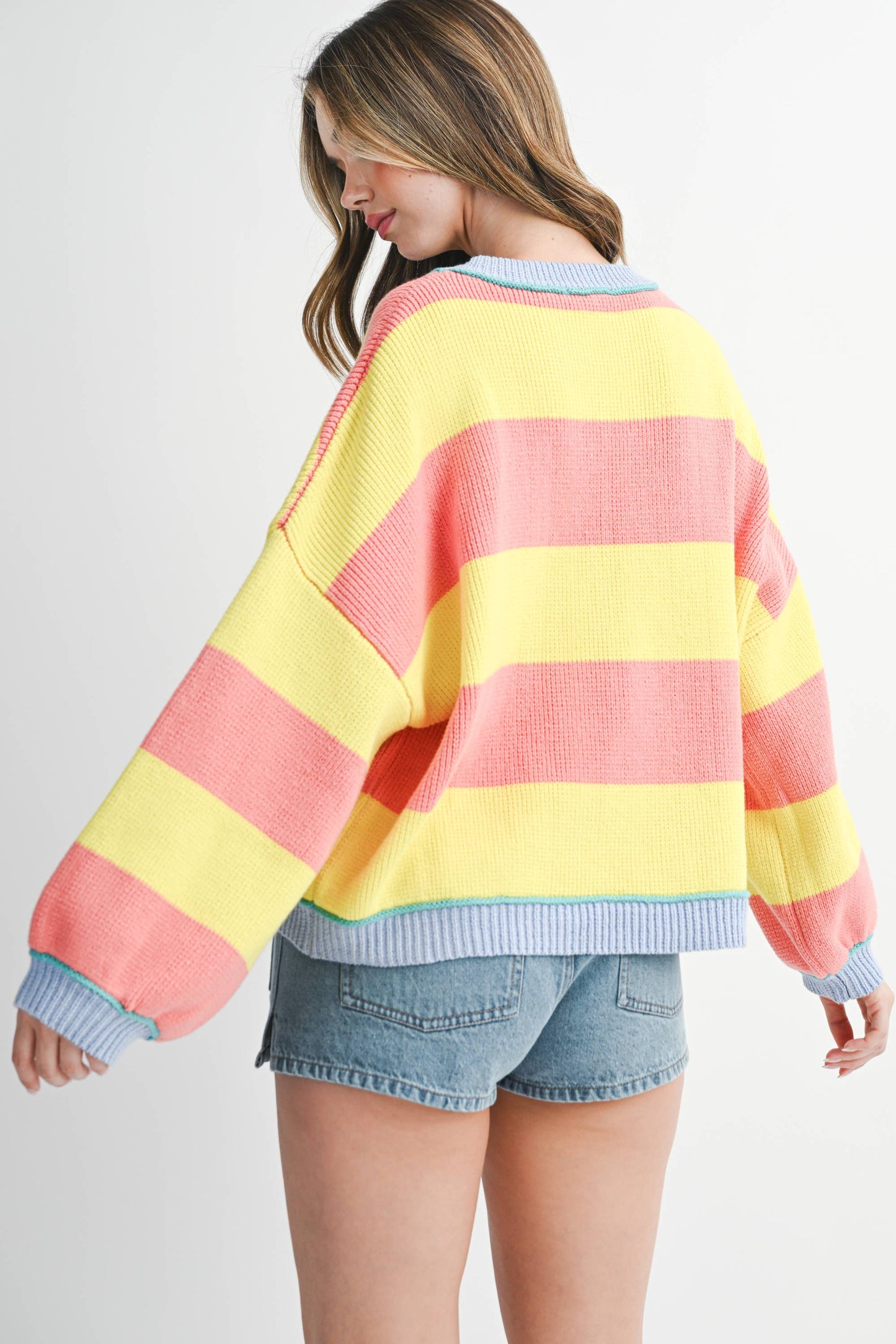 3404GK Striped Knit Crewneck Pullover Sweater: Sunburst / Contemporary