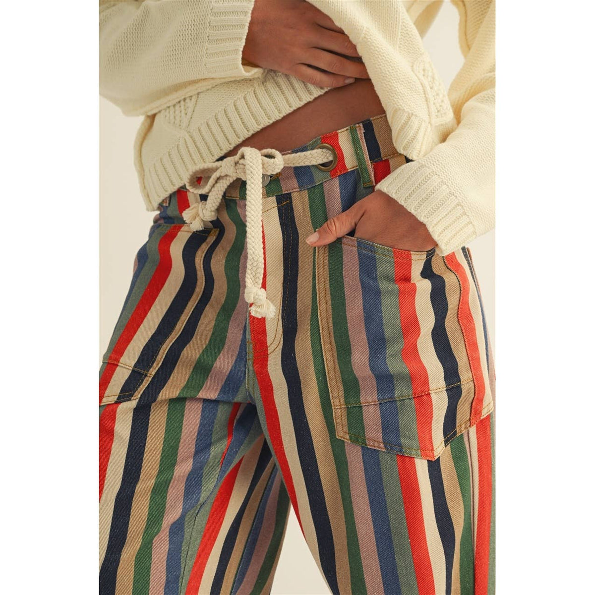 Washed Multi Stripe Barrel Pants