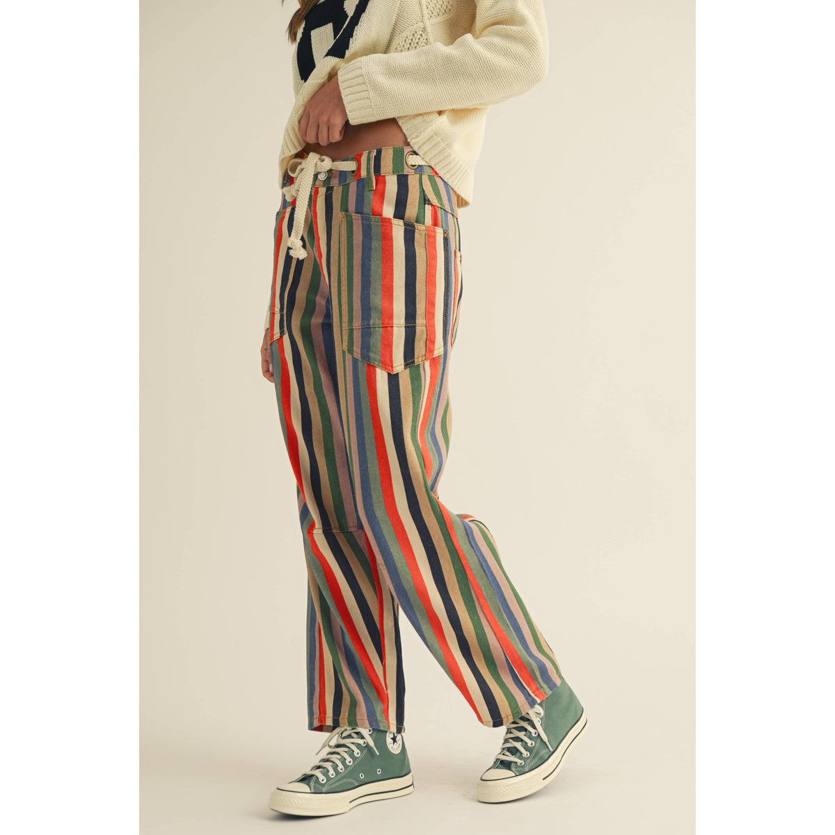Washed Multi Stripe Barrel Pants