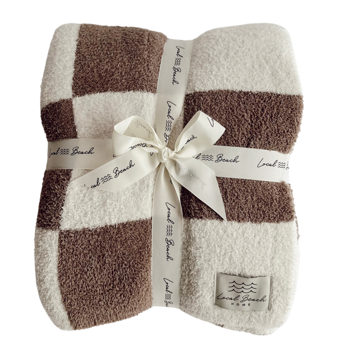 local beach Checker Luxe Home Blanket: Blue/Cream