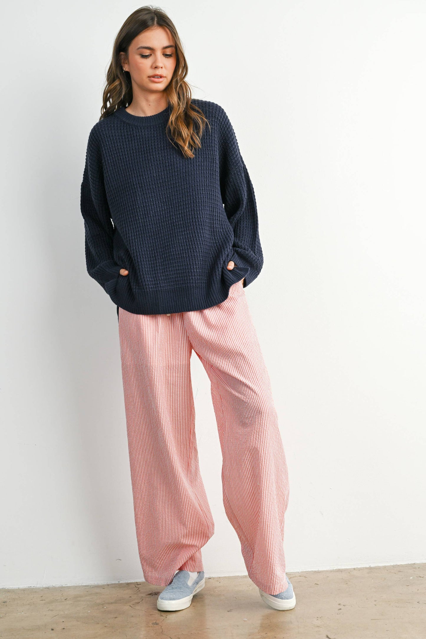 Round-Neck Classic Long Sleeve Top - BMW7782: NAVY