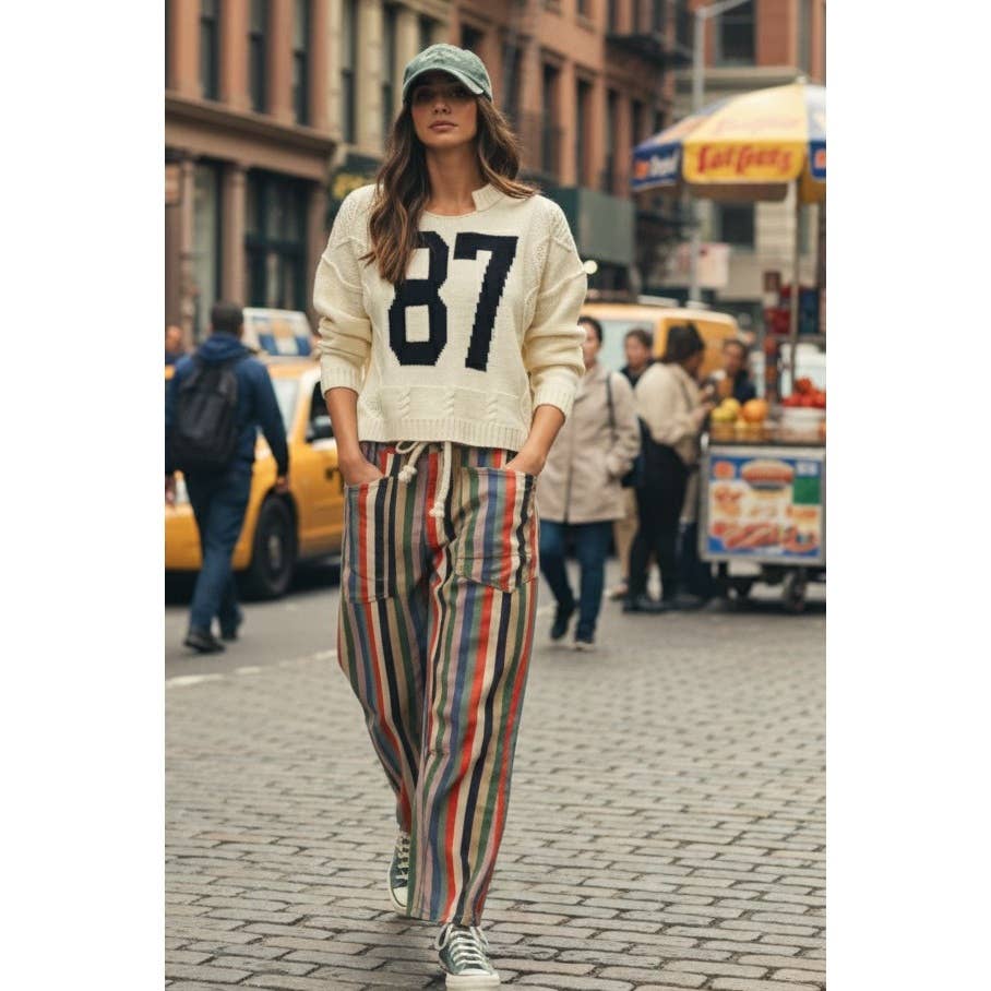 Washed Multi Stripe Barrel Pants