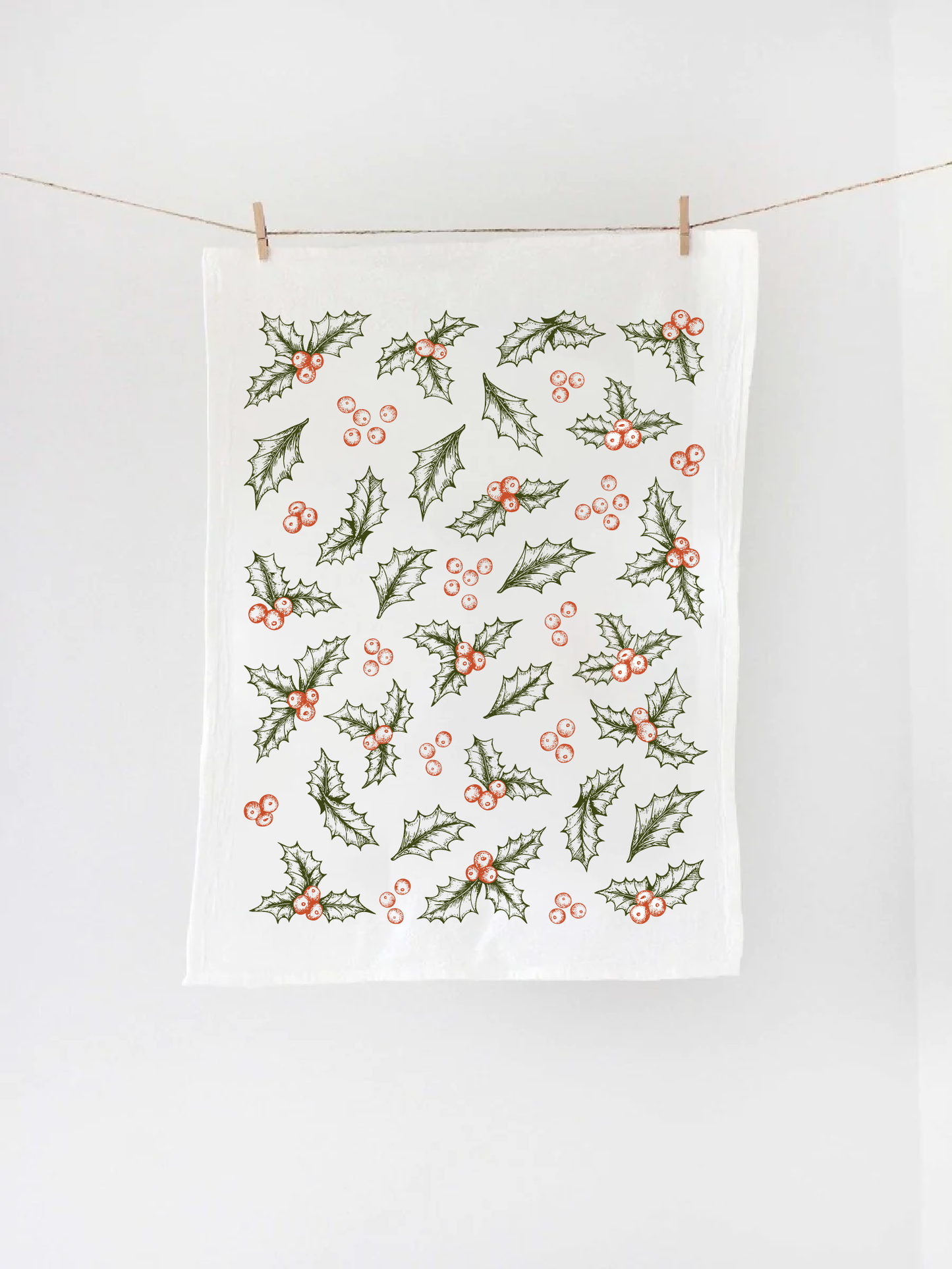 Botanical Holly Tea Towel - Christmas Holiday Decor