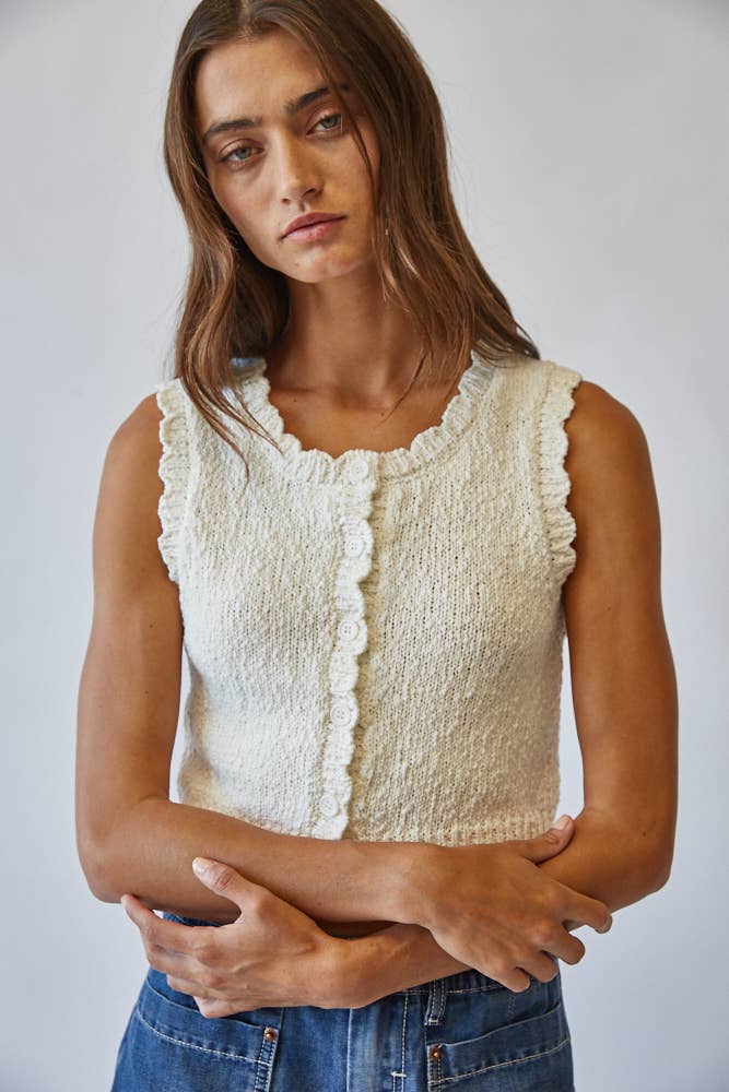 NC2336 Snuggly Cotton Button Knit Vest: OFF WHITE