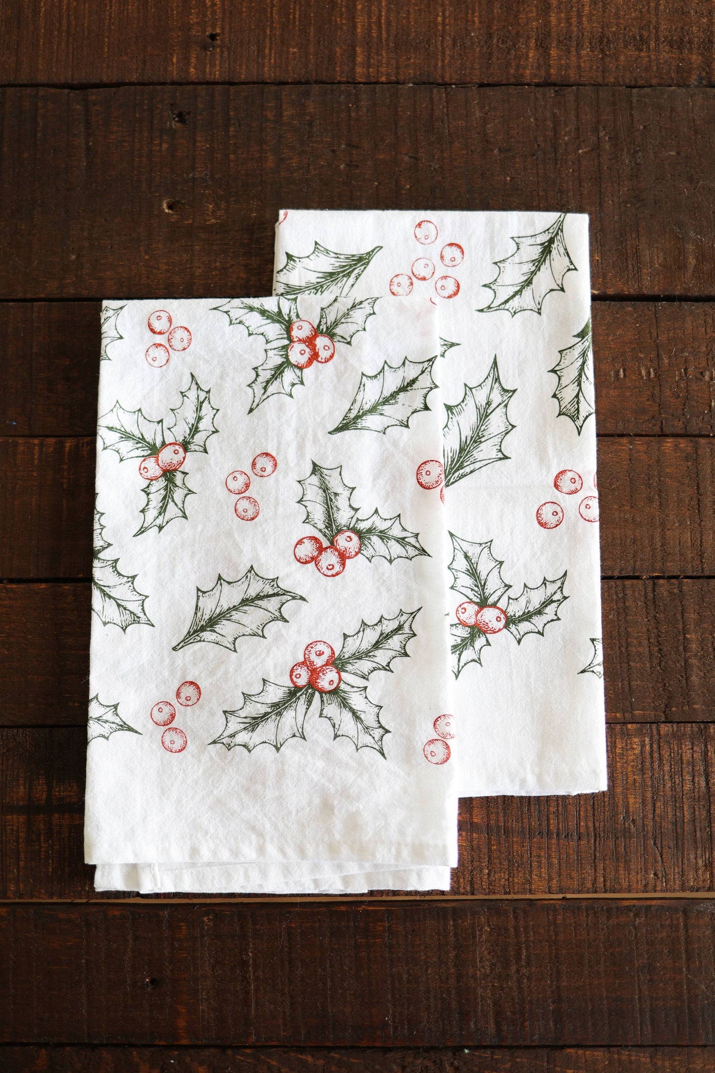 Botanical Holly Tea Towel - Christmas Holiday Decor