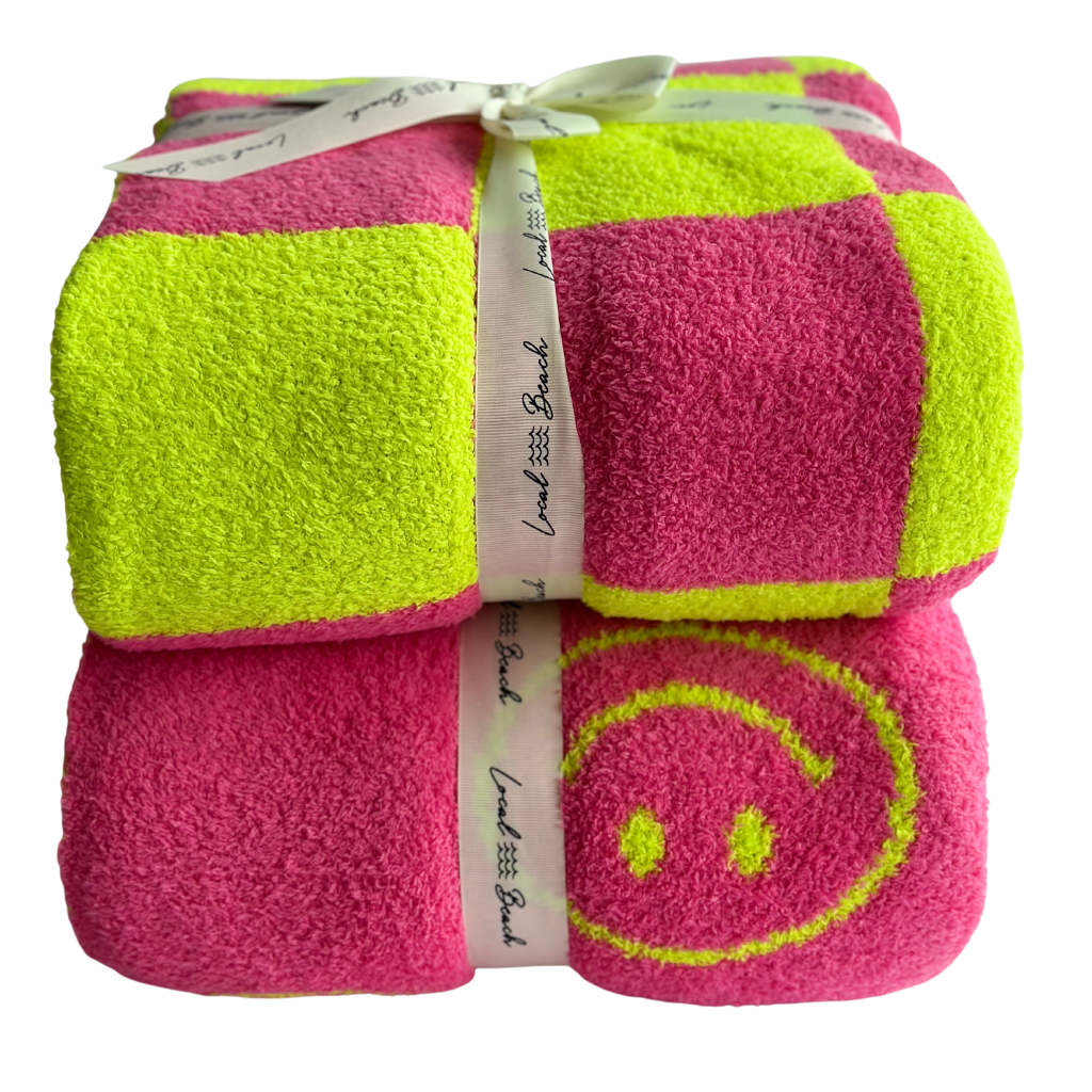Checker Luxe Home Blanket: Bubble Gum/Orange