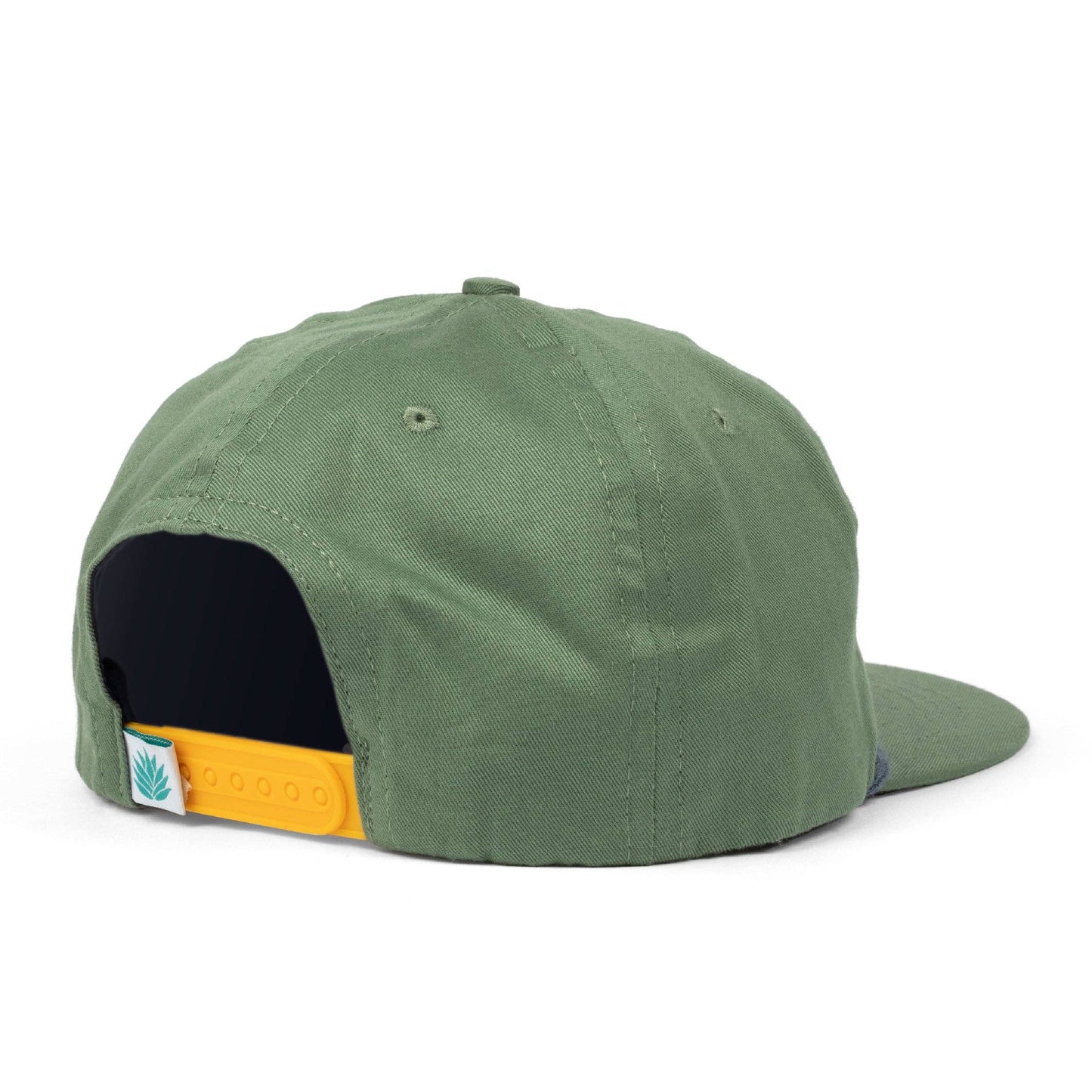 Green cap with a yellow tag on a white background