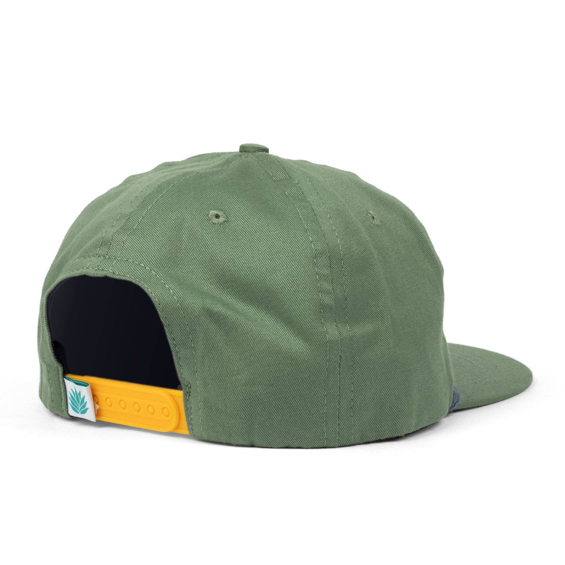 Green cap with a yellow tag on a white background