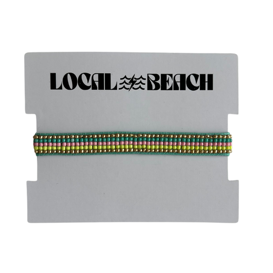Local Beach Stripe Beaded Bracelet: Turquoise