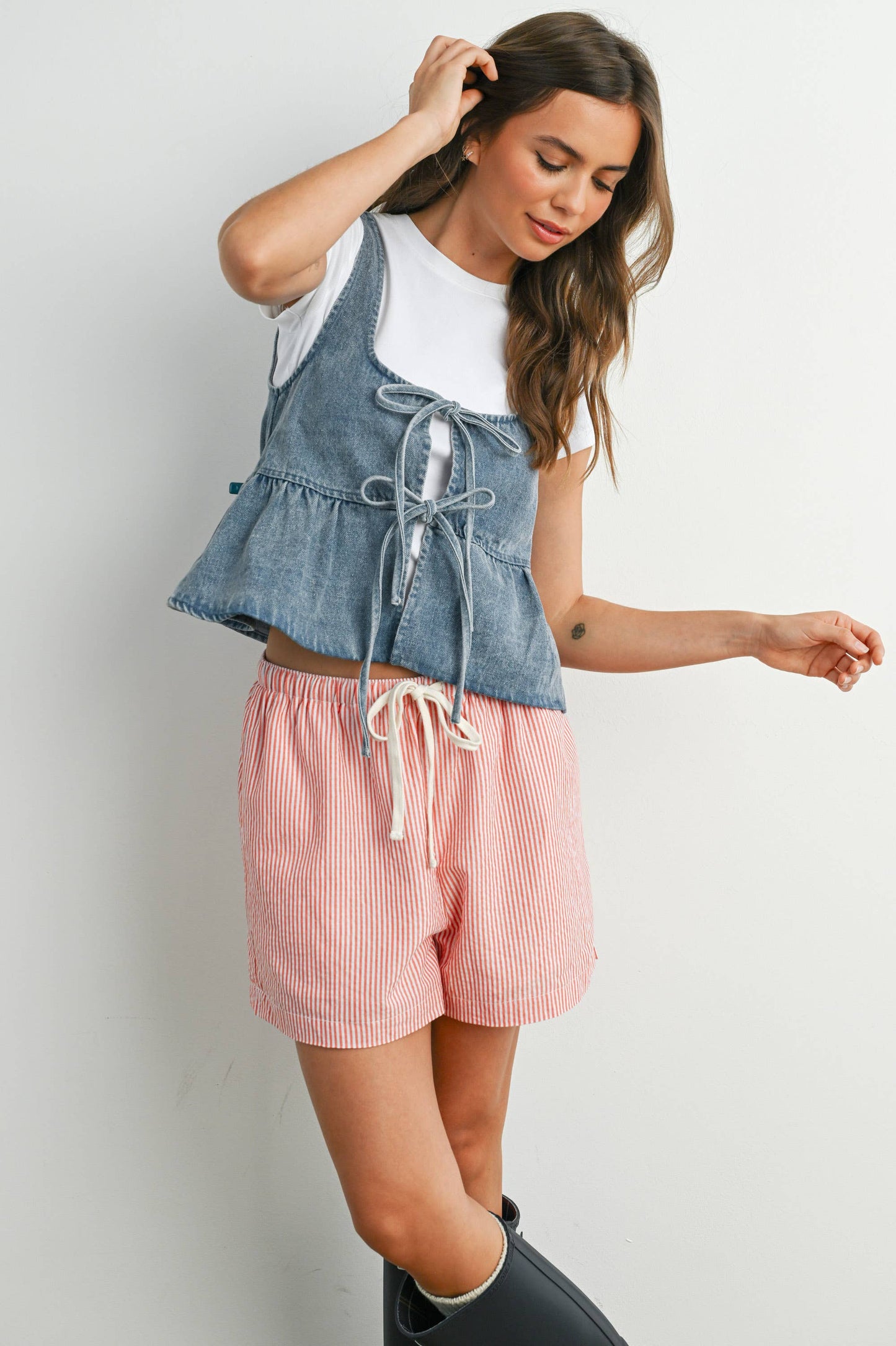 Denim Tie Front Peplum Tank Top
