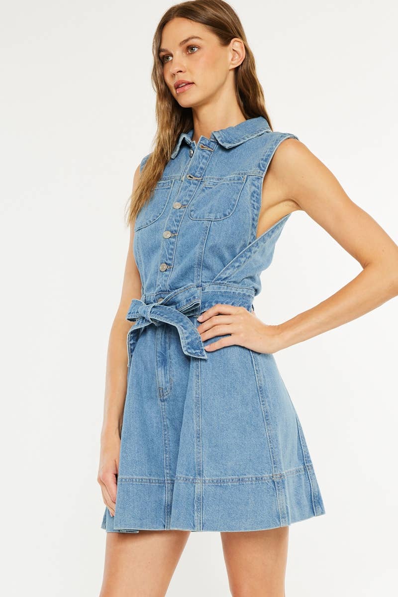 Woman wearing a denim dress 